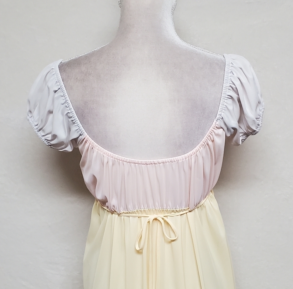1960s Vintage Jrs by Barad Regencycore Pink Yellow Off-Shoulder Lace Nightgown - Picture 12 of 16